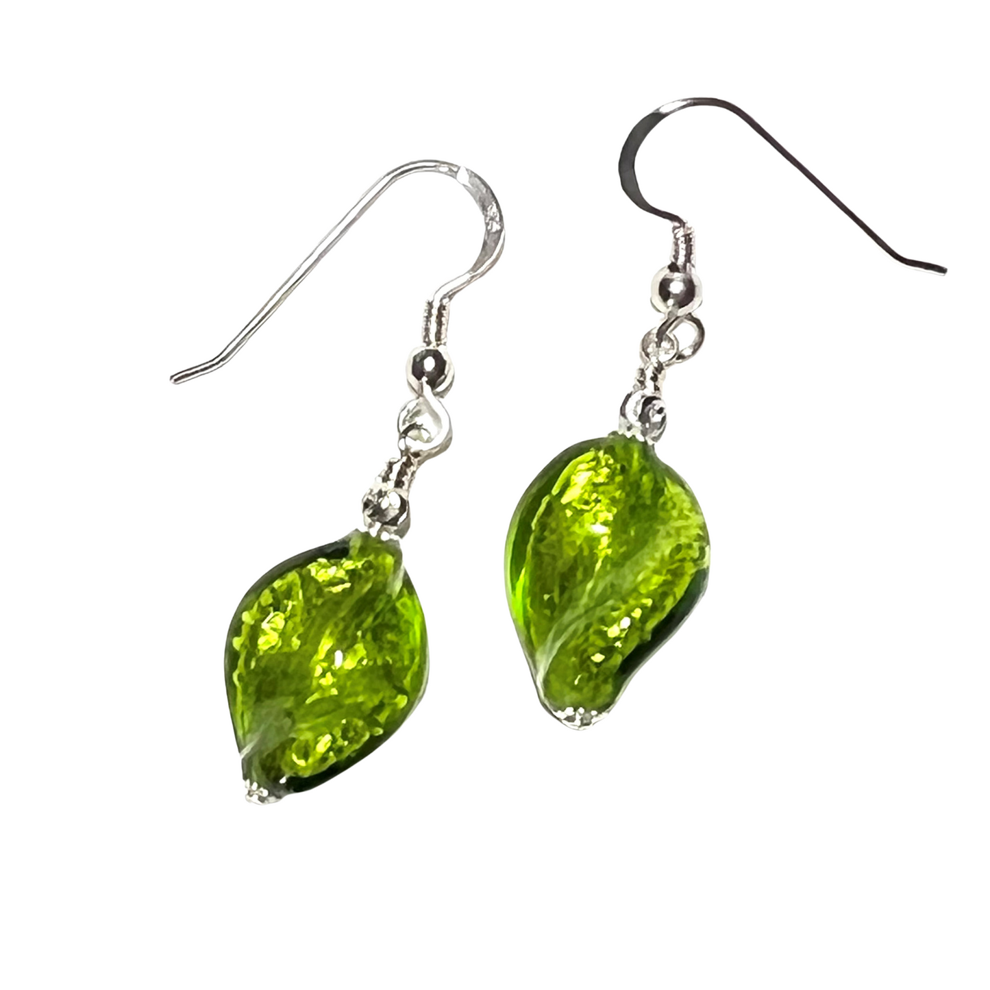 Murano Glass Erba Green Twist Sterling Silver Earrings