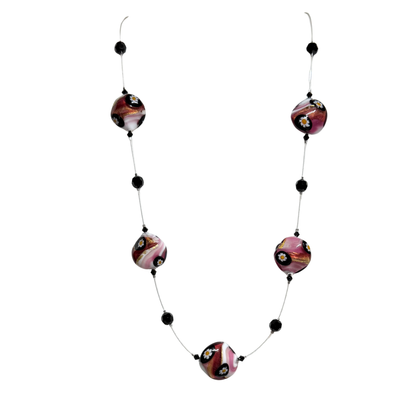 Necklace with multicolored beads on a white background