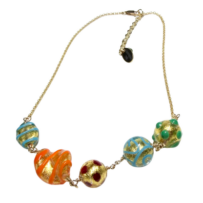 Murano Multicolored Beaded Chain Necklace - Gold Necklace