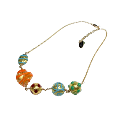 Murano Multicolored Beaded Chain Necklace - Gold Necklace
