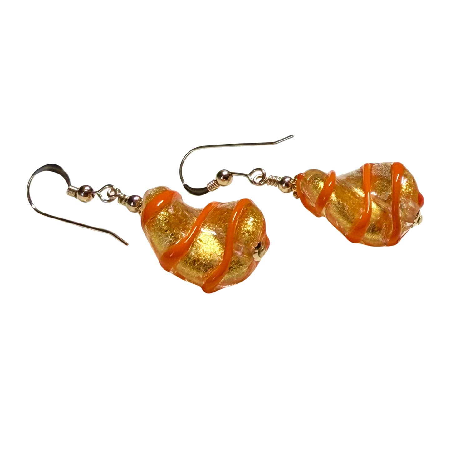 Boucles d'oreilles Murano en verre torsadé orange et or