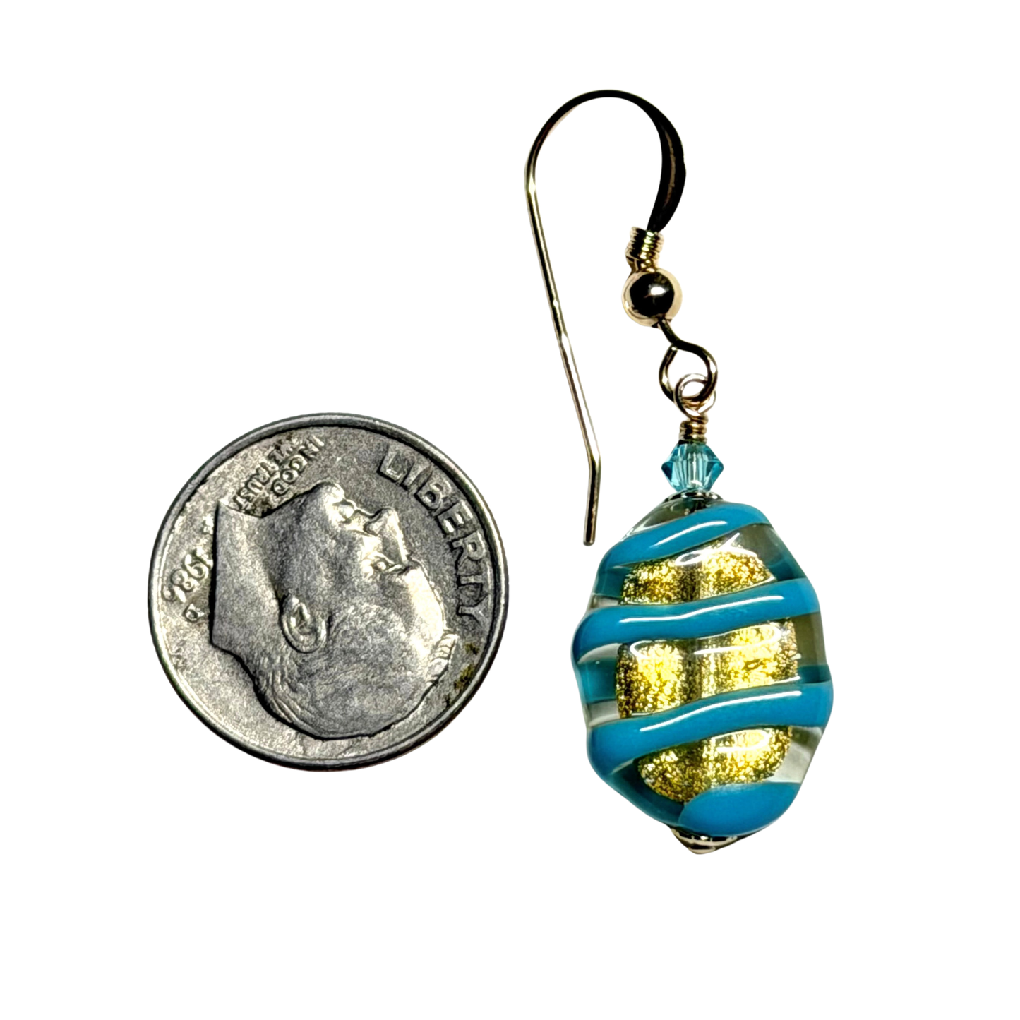 Italian Murano Glass Turquoise Oval Gold Earrings