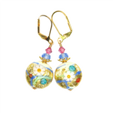 Murano Glass Pastel Millefiori Disc Gold Earrings