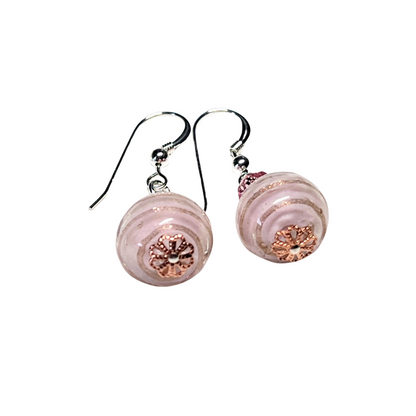 Murano Pale Pink Copper Ball Sterling Silver Earrings