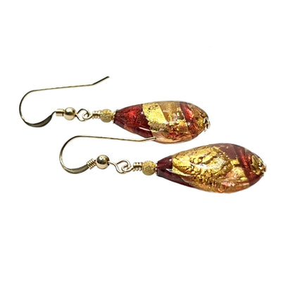 Murano glass peach pink teardrop gold earrings by JKC Murano