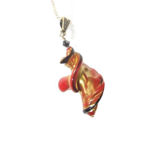 Large Murano Glass Black Red Twist Gold Pendant - JKC Murano