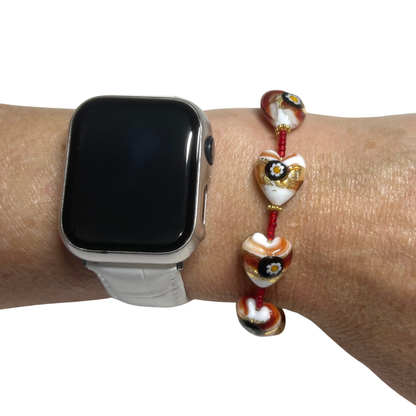 Murano Glass Red Millefiori Heart Adjustable Bracelet