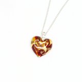 Murano Glass Red Copper Gold Swirl Heart Pendant Necklace