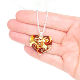 Murano Glass Red Copper Gold Swirl Heart Pendant Necklace
