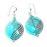 Murano Blown Glass Sea Green Black Disc Silver Earrings