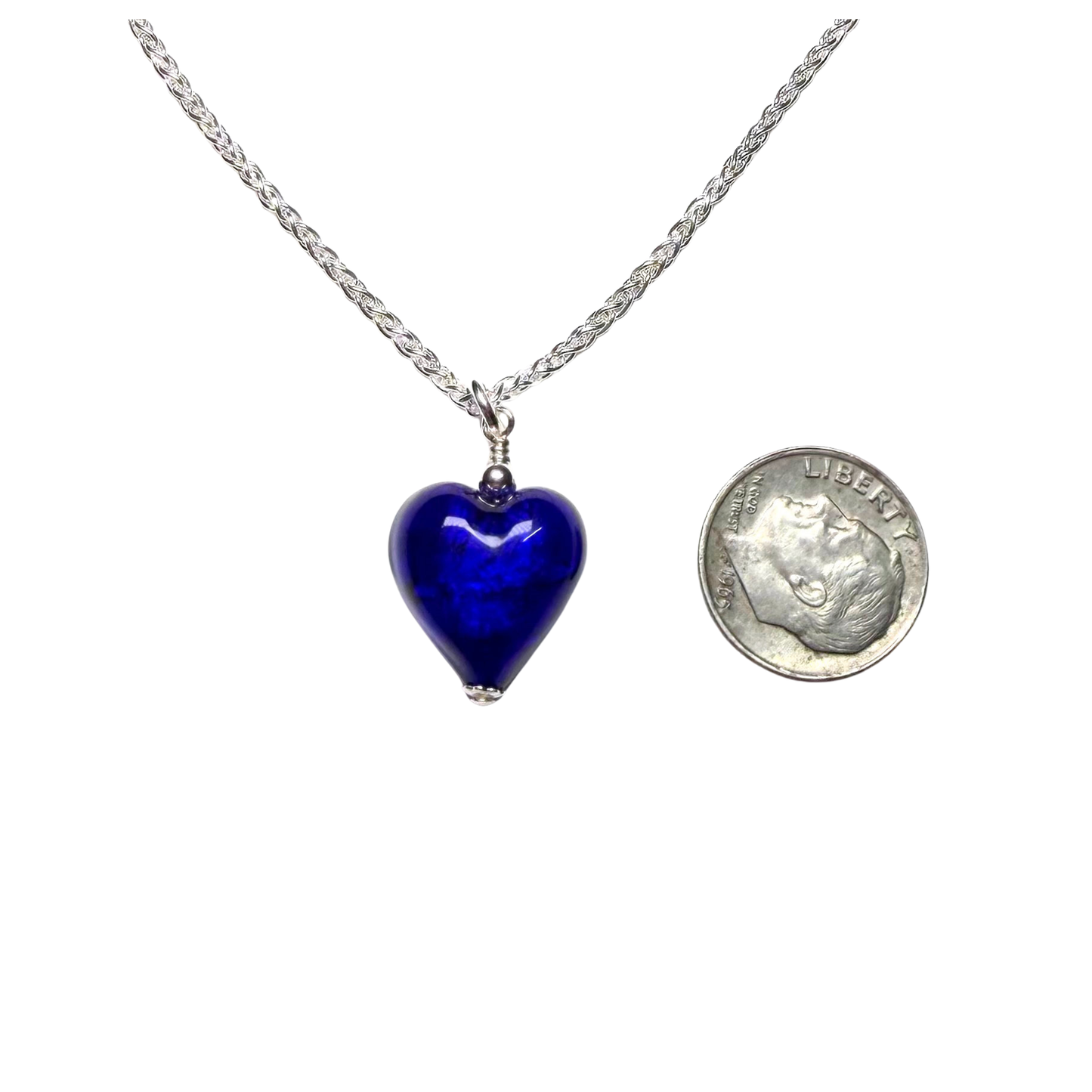 Murano Small Cobalt Blue Heart Pendant Silver Necklace