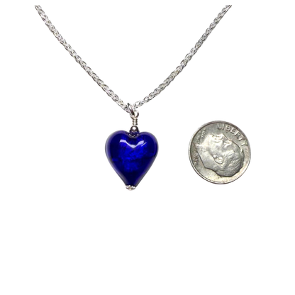 Murano Small Cobalt Blue Heart Pendant Silver Necklace