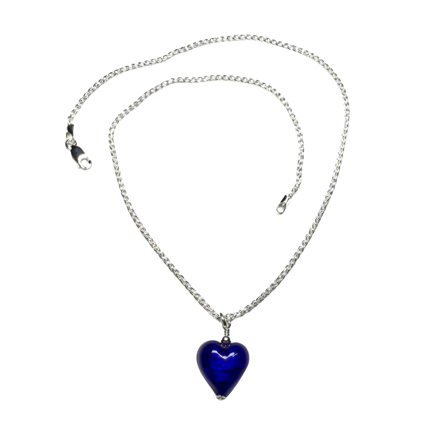 Murano Small Cobalt Blue Heart Pendant Silver Necklace