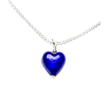 Murano Small Cobalt Blue Heart Pendant Silver Necklace