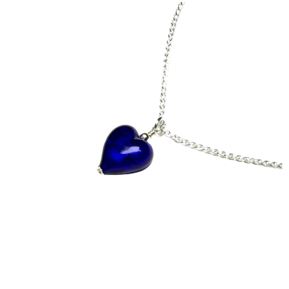 Murano Small Cobalt Blue Heart Pendant Silver Necklace