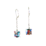 Murano Square Drop Chain Silver Earrings