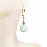 Murano Glass Aquamarine Ball Drop Gold Earrings, Venetian Jewelry