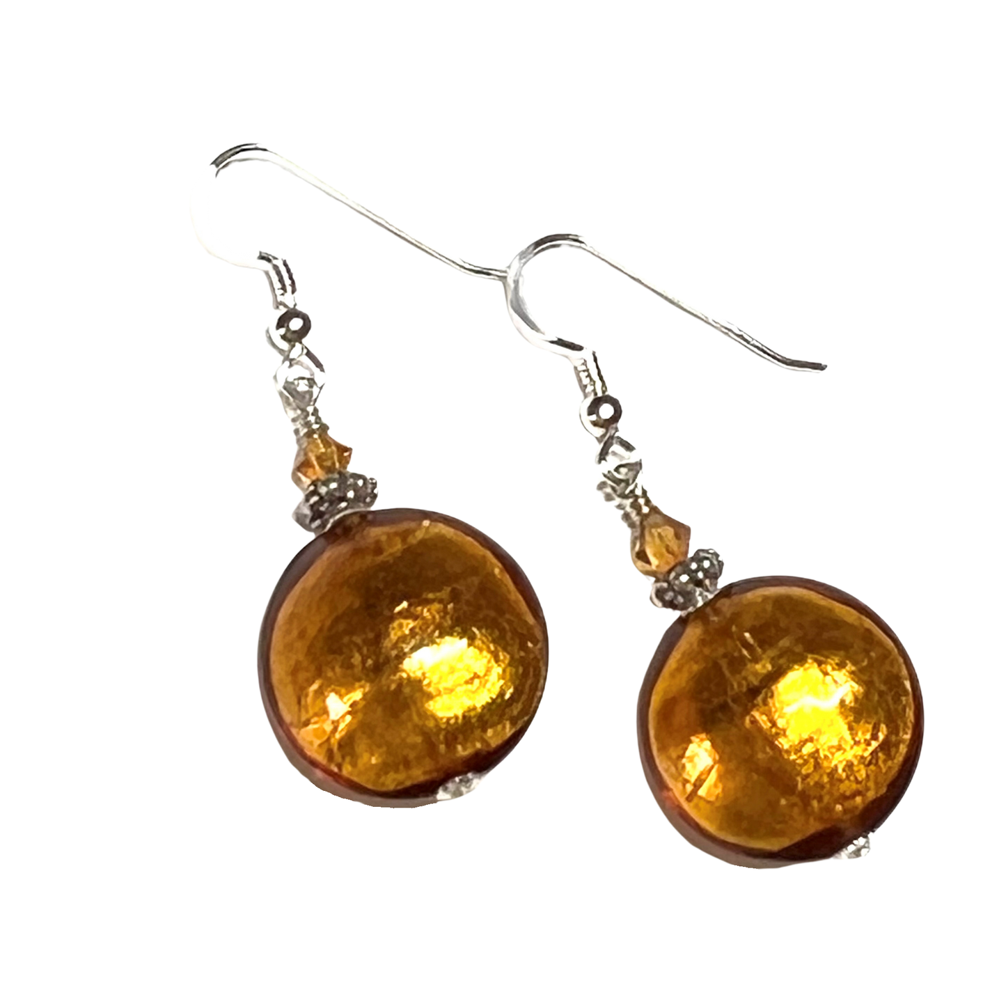 Murano Glass Topaz Disc Sterling Silver Earrings
