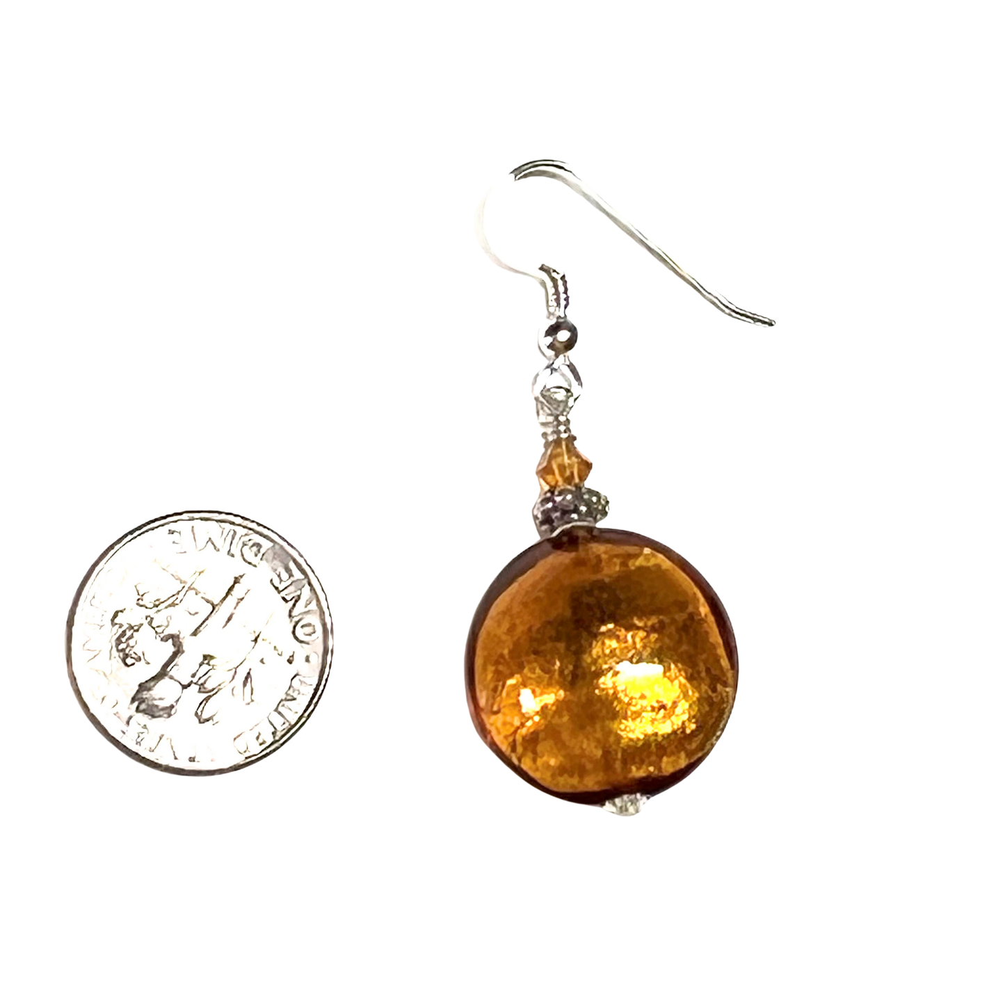 Murano Glass Topaz Disc Sterling Silver Earrings