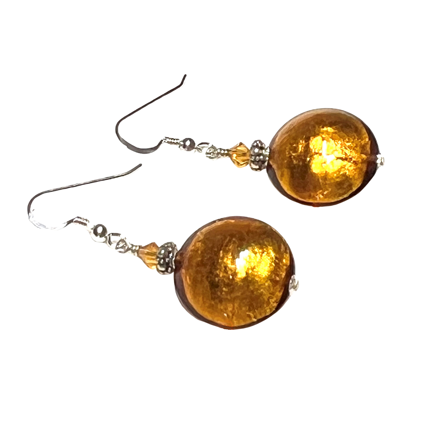 Murano Glass Topaz Disc Sterling Silver Earrings