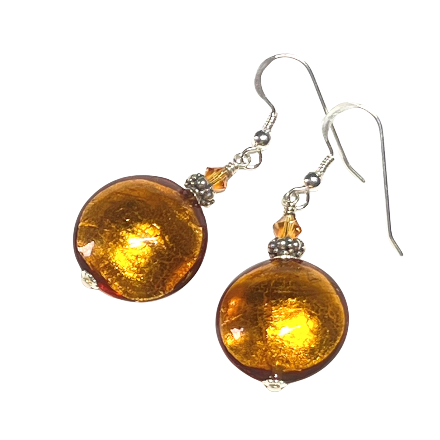 Murano Glass Topaz Disc Sterling Silver Earrings