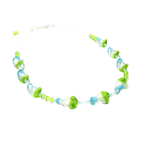 Murano Glass Aqua Green Tricolor Twist Silver Necklace - JKC Murano