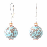 Italian Murano Glass Turquoise Copper Silver Earrings, Sterling Leverback Earrings - JKC Murano