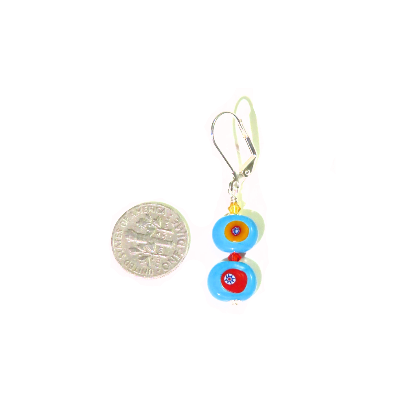 Murano Colorful Turquoise Millefiori Silver Earrings