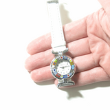 Italian Murano Glass Millefiori Chrome White Leather Band Watch - JKC Murano