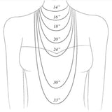 a drawing of a woman's torso with a number of necklace lengths