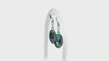 Murano Glass Green goddess Oval Sterling Silver earrings