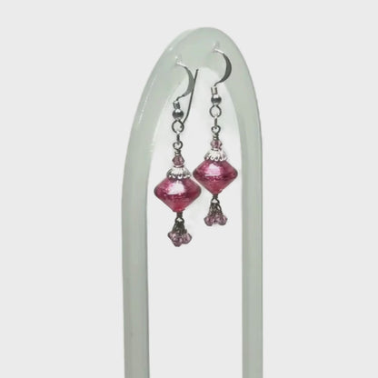 Murano Glass Pink Cluster Sterling Silver Earrings