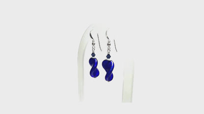 Murano Glass Cobalt Blue 20mm Twist Sterling Silver Earrings