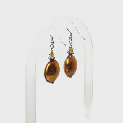 Murano Glass Topaz Disc Sterling Silver Earrings