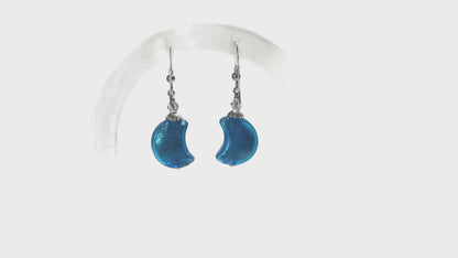 Murano Glass Aqua Moon Silver Earrings
