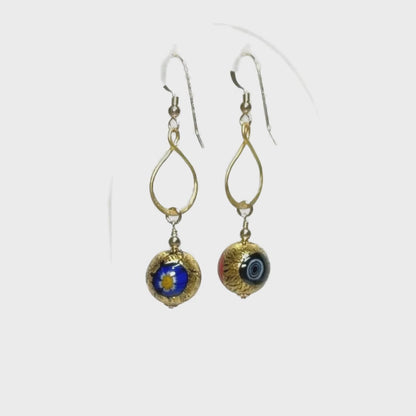 Murano Glass Millefiori Gold Vermeil Drop Gold Earrings