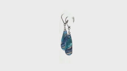 Murano Glass Aqua Blue Swirl Teardrop Sterling Silver Earrings
