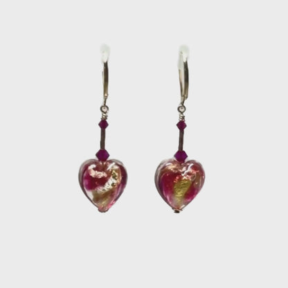 Murano Glass Pink Swirl Heart Drop Gold Earrings – Handmade Italian Jewelry