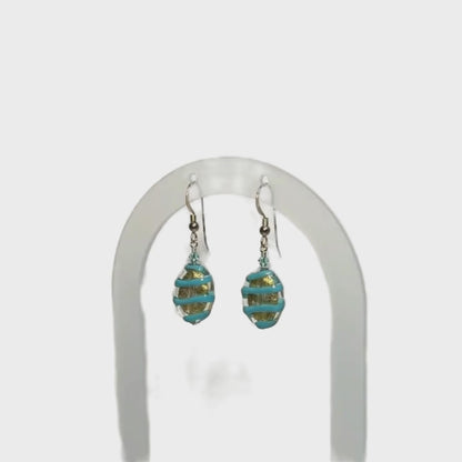 Italian Murano Glass Turquoise Oval Gold Earrings