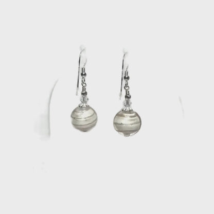 Murano Glass Cream Copper Line Silver Earrings