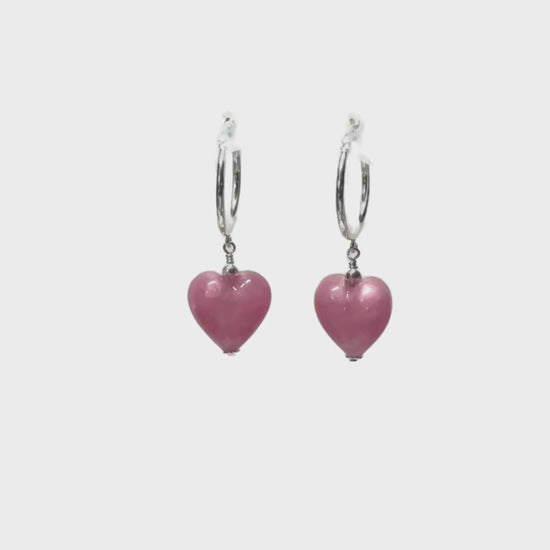 Murano pink heart hoop earrings video