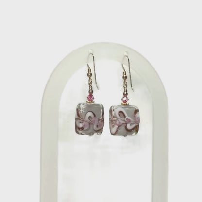 Murano Glass Pink Rose Square Gold Earrings – Handmade Italian Elegance