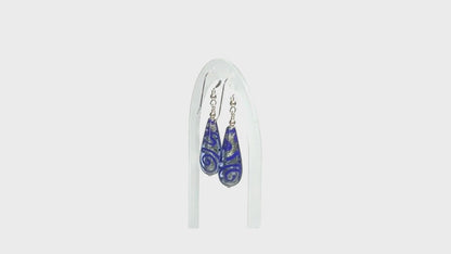 Murano Glass Blue Medusa Long Teardrop Gold Earrings
