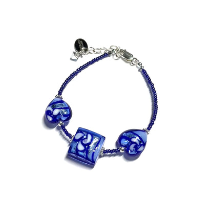 Murano Glass Blue Flower Heart Bracelet