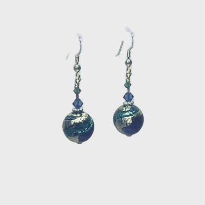Murano Blue Aqua Ball Sterling Silver Earrings