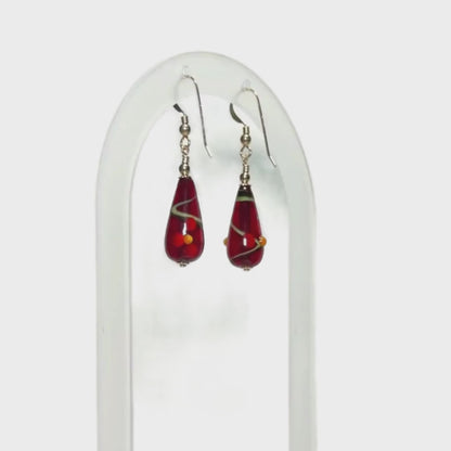 Murano Red Flower Teardrop Gold Earrings