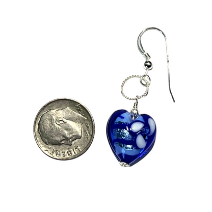 Murano glass blue flower heart earrings