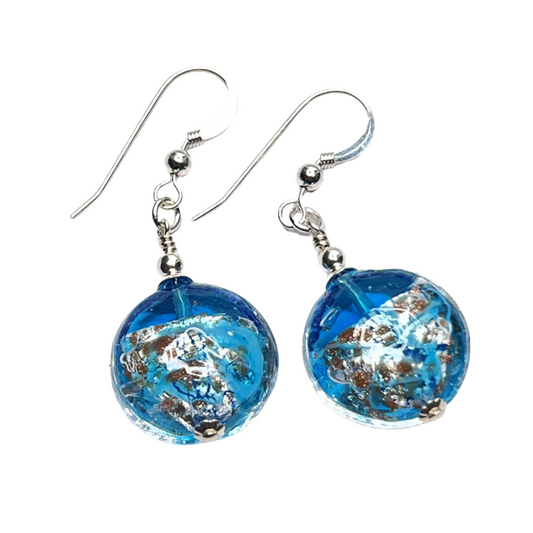 Murano glass aqua splash disc earrings by JKC Murano