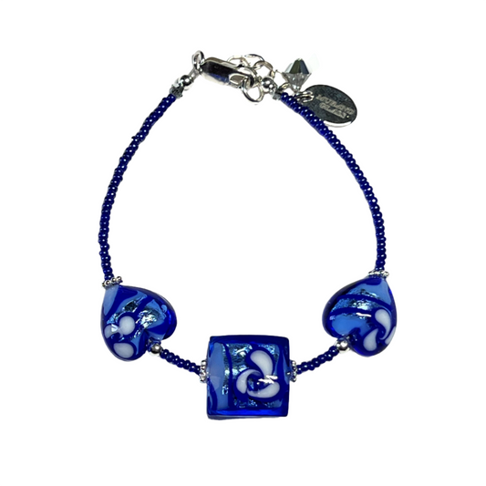 Murano Glass Blue Flower Heart Bracelet