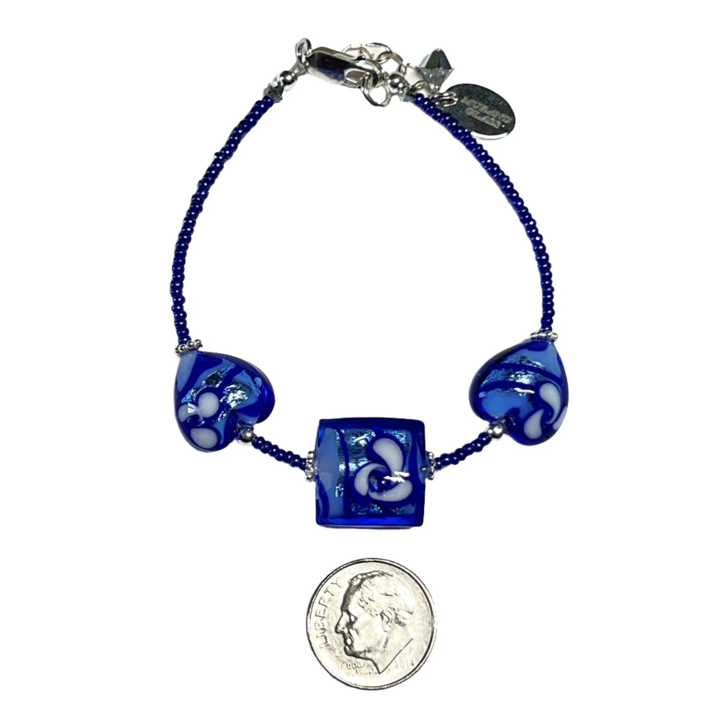 Murano Glass Blue Flower Heart Bracelet